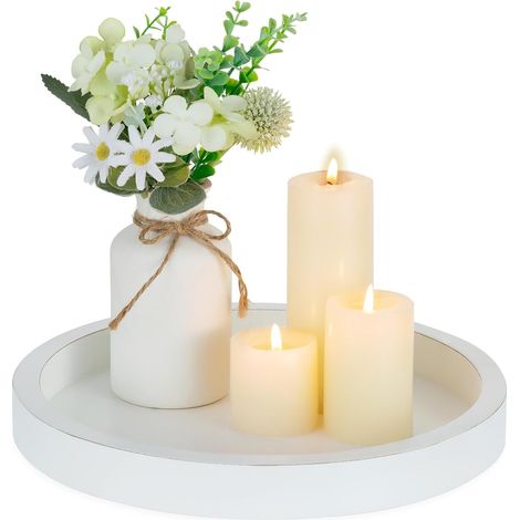 Plateau Decoratif Bois Deco: Moderne Bougie Plateaux de Table Basse Blanc 28cm Rond Decoration Maison pour Chambre Salon Salle (1/5)