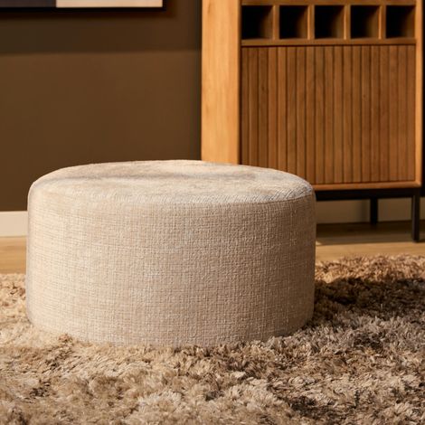 Pouf rond beige tissu doux RIVOLI
