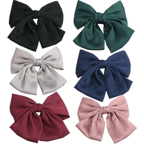 Lot de 6 pinces à cheveux satinées à gros nœud, clips à nœud en mousseline, accessoires rétro pour femme, style français, élastiques (1/5)