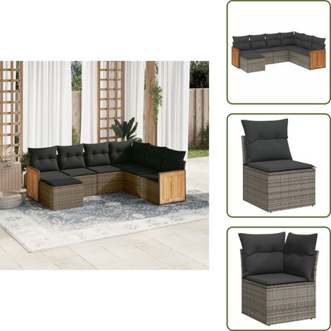 The Living Store Salon de jardin avec coussins 7 pcs gris résine tressée - Ensemble Salon De Jardin - Meuble Extérieur - Salon De Jardin Pliable - Mobilier De Jardin - Chaise Longue (1/5)
