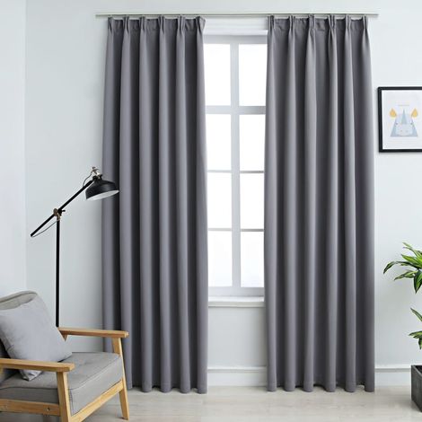 Lot de 2 Rideaux occultants,Décoration Chambre Fenêtre,Rideau Thermique Isolant avec crochets Gris 140x175 cm GDSVW46407 (1/5)