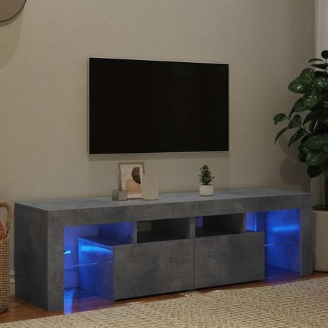 ZMH Meuble TV avec lumières LED Gris béton 140x36,5x40 cm (1/5)