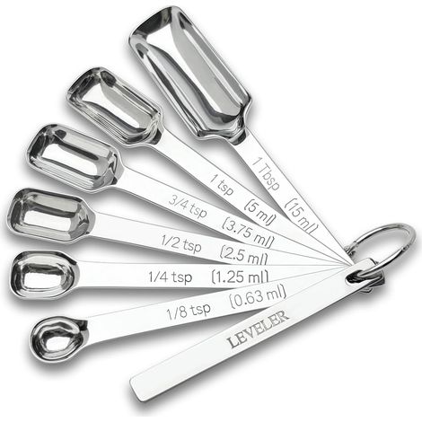 Juego de 7 cucharas medidoras rectangulares de acero inoxidable, con nivelador y cucharilla de metal — Accesorios de cocina (1/5)