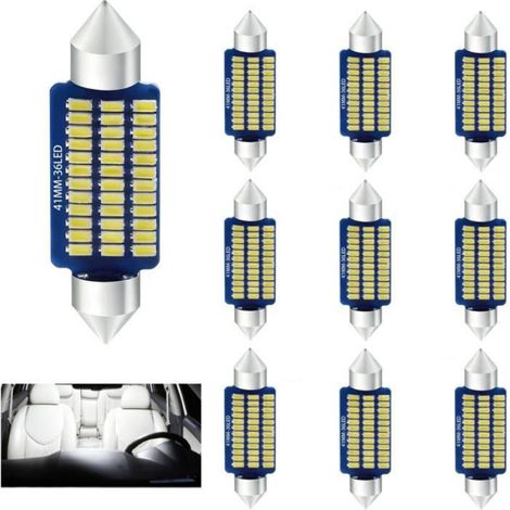 10Pcs Ampoule LED Voiture Intérieur 41 mm,éclairage LED Intérieur Voiture,Ampoules Blanches 12 V Super Lumineuses (1/5)