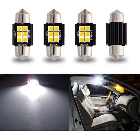 4-pack 9-30V extremely bright DE3175 DE3021 error-free 1.25" 31mm festoon LED bulbs for interior, map dome, and license plate lights, Xenon White MUMU (1/4)