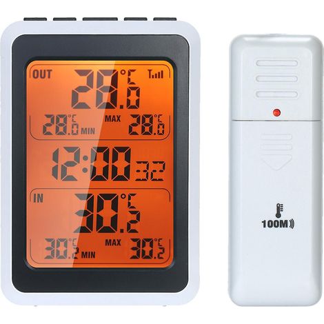 Kabelloses digitales Innen-/Außenthermometer mit Wecker und Uhr, Reichweite bis zu 100 Meter