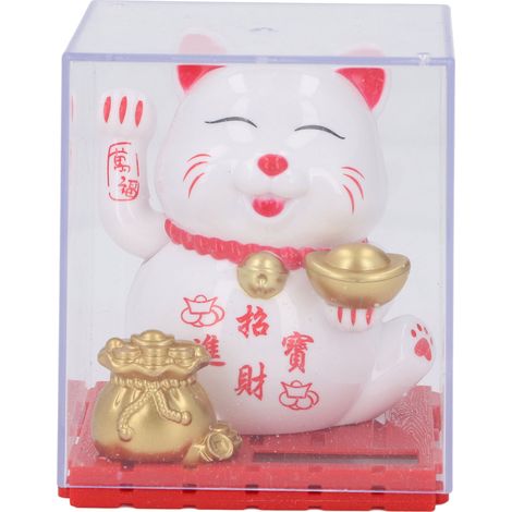 Ortviai Chat porte-bonheur solaire blanc avec bras oscillant pour bureau, voiture et devanture commerciale (1/5)