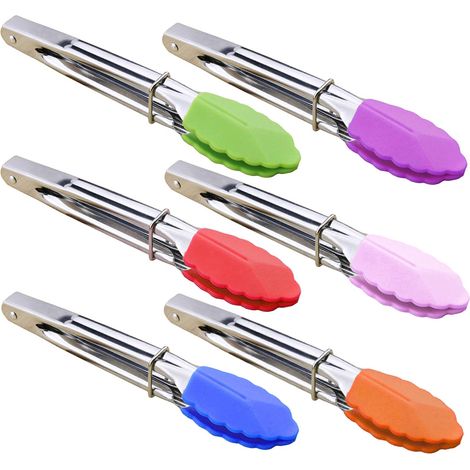 Pinces De Service - Acier Inoxydable Et Embouts En Silicone - 17,8 Cm - Pour Cuisine Et Extérieur - Lot De 6