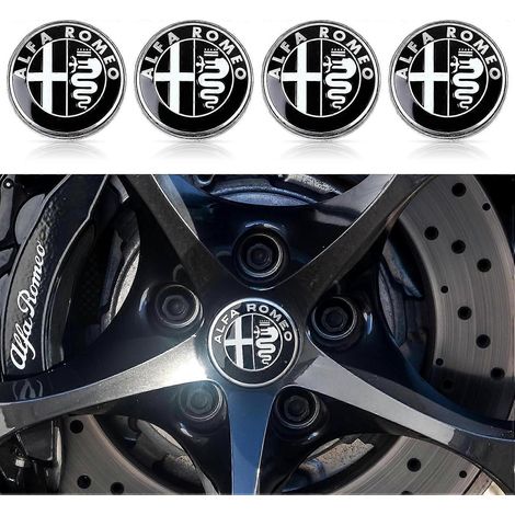 (Noir) 4 cache-moyeux de 60 mm, compatibles avec Alfa Romeo Giulia Stelvio Giulietta 159 147 156 166 GT Tonale (1/4)