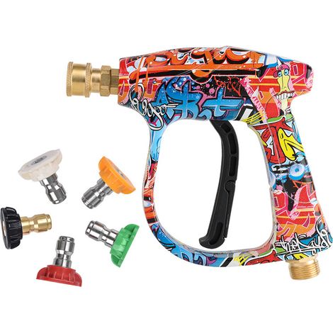 Kit de Pistolet Nettoyeur Haute Pression Graffiti avec 5 Buses de Pulvérisation - Raccord M22-14mm et Sortie Rapide 1/4" - Noyau en Laiton Robuste - Max 1900 PSI - Pour Lavage Auto et Jardin (1/5)