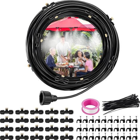 Misting System Cooling, Outdoor Misting Kit 60FT (18M) with 20 Nozzles and for Garden, Patio, Greenhouse, Parasol (1/5)