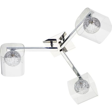 Litecraft Verona Ceiling Light Semi Flush 3 Arm Chrome With Glass & Wire Shades (1/5)