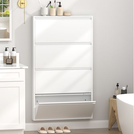 Mueble zapatero mural de 4 abatibles, acero, blanco, 80 x 15,2 x 144,6 cm OKMYHOME (1/5)