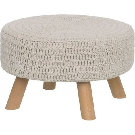 Pouf Sgabello Basso Piedi in Legno Poggiapiedi Tessuto Tortora Diametro 50 cm (1/4)