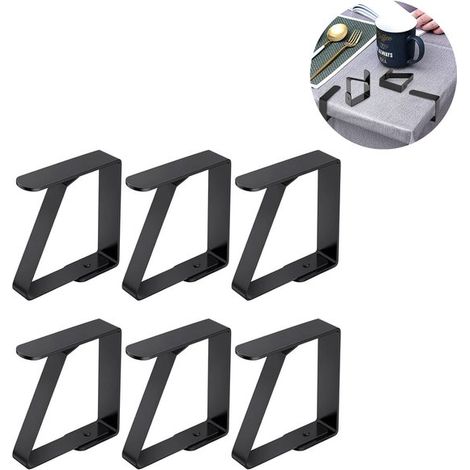 Pinzas para manteles, Pinzas resistentes para manteles, Acero inoxidable, Pinzas resistentes, Resistentes al viento, Negras, 6 unidades, 8x7 cm (1/5)
