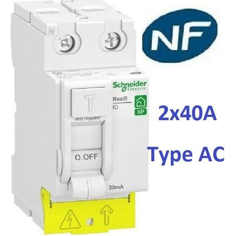 Schneider – Disjoncteur unipolaire 1P+N 2A-10A-16A-20A-32A – Courbe C – Pouvoir de coupure 3kA – Interrupteur différentiel 2 pôles 40A/30mA