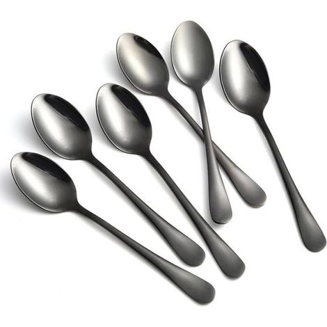 Lot de 6 petites cuillères à café en inoxydable de 12 cm café,dessert,thé,apéritif,passe au B noir Lot de 6 noir (1/5)