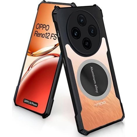 Funda para Oppo Reno 12FS / 12F, con placa magnética, transparente / negra (1/5)
