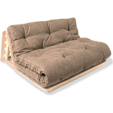 Canapé lit convertible futon layti - 140 x 200 cm - Bois clair et Beige (1/5)