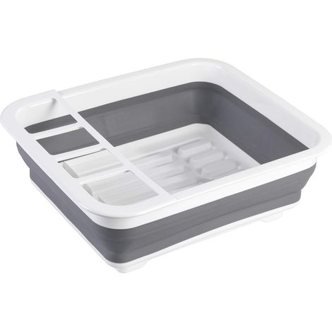 1 Égouttoir à vaisselle pliable, polypropylène, antidérapant, avec panier à couverts, pour cuisine et caravane (1/5)
