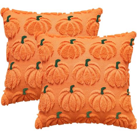 Housse de Coussin Halloween 45x45 cm, 2 Pièces Citrouille Housse de Coussin, Housse Coussin Automne, Pumpkin Decoration Automne pour Canapé Salon Maison Extérieur Fête (1/5)