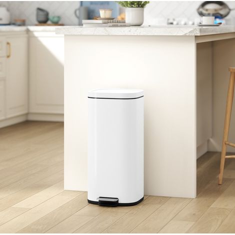 Cestino cucina 30 L a pedale con coperchio soft-close, secchio interno rimovibile, metallo crema - bianco (1/5)