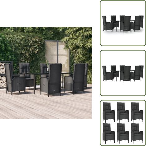 Cuscini per sedile - vidaXL Set da Pranzo da Giardino 7 pz Nero con Cuscini in Polyrattan - Cuscini per schienale