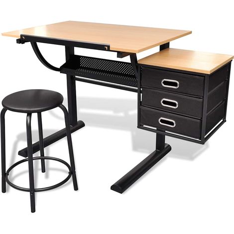 Maison Exclusive - Tavolo da Disegno Inclinabile con 3 Cassetti e Sgabello (1/5)