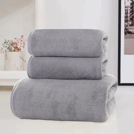 Serviette De Bain - Ensemble De 3 Pièces En Coton - Serviette De Bains 70x140 Cm Serviette De Main 35x75 Cm Gant De Toilette 35x75 Cm Gris - Pour Salle De Bain Adulte (1/5)