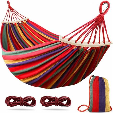 Single canvas hammock with two metal straps with anti-roll balance beams