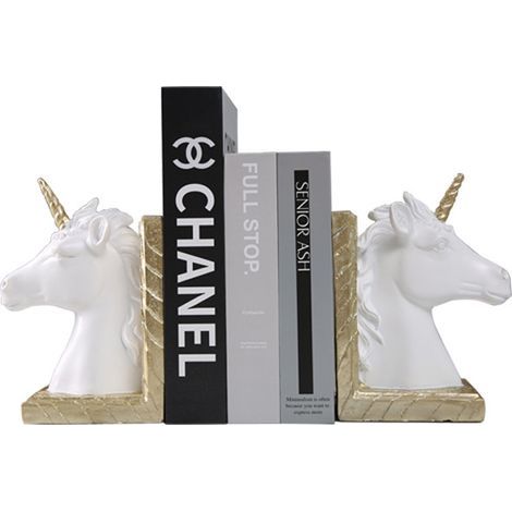 Support de livres en deux parties en forme de tête de cheval, porte-livres décoratif en résine pour livres lourds, décoration créative en forme de licorne, stabilisateur antidérapant pour étagères, sa (1/5)