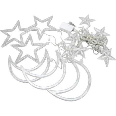 Guirlande LED étoiles et lunes 8 modes lumineux colorés pour fêtes de Noël, prise UE 100-240V, 2m, décorations festives (1/5)