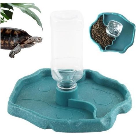 Distributeur d'eau Reptile Tortue,2 en 1 Abreuvoir Tortue Terrestre, Bol d'eau de Terrarium Reptiles Accessoires, Bol d'eau Reptiles (1/4)