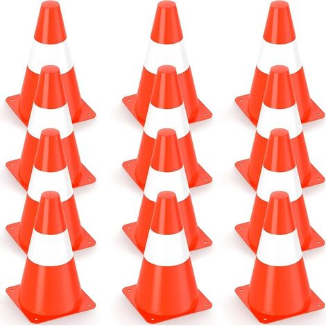 23cm Pylons, 12 Pack Stacking Traffic Cones, Marking Cones for Outdoor Activities and Festive Events, Kids Pylons for Football, Sport and Dog Training (1/5)