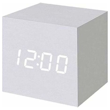 Réveil numérique en bois blanc avec affichage LED, date et température, USB (1/5)