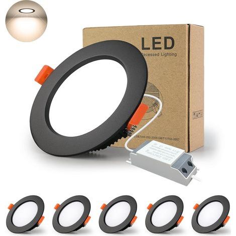 5-Pack Recessed LED Spotlights, Ultra-Flat Black, 5W 500LM, IP44, Natural White 4000K, for Bathroom (1/5)