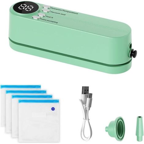 Machine Sous Vide Alimentation, 1200 mAh Mini Scellant pour Sacs Rechargeable USB avec 4 Sacs et 3 Dispositifs de Scellage, Scellant pour Stockage des Snacks et des Aliments (1/5)