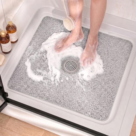 Tapis de Douche Antidérapant Carré avec Trou Central, PVC, 60x60cm Gris (1/5)