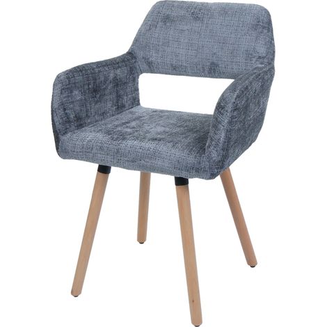 Chaise de salle à manger HWC-A50 II, chaise de cuisine chaise rembourrée, bois tissu/textile chenille (465g/m²) MVG gr (1/2)