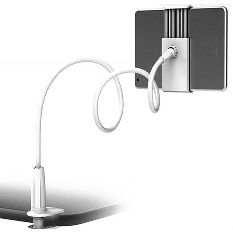 Support de Tablette - Support Téléphone Bureau Pivotant 360° - Compatible Smartphone et Tablettes - Fixation Pince Jusqu'à 8 cm - Bras Flexible avec Âme Métallique - 1 Pièce (1/5)
