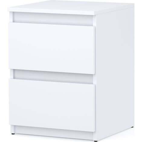 MESITA DE NOCHE BLANCA DE 40 CM CON 2 CAJONES, MESITA DE NOCHE GRANDE PARA DORMITORIO