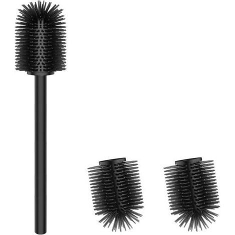 FENOPLASTICABrosse WC en Silicone, Brosse WC avec 2 têtes de Brosse, Brosse WC de 7.5 cm de diamètre en Acier Inoxydable 304 pour Le Nettoyage de la Salle de Bain (TPR Noir) (1/4)