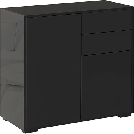 Aufbewahrungsschrank mit 2 Schubladen, 2 Türen, mit Kippschutz, für Wohnzimmer, Schlafzimmer, 79 x 36 x 74 cm, Schwarz