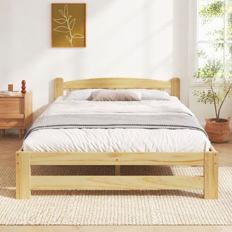 FLORAGRACE Letto matrimoniale 140x200 cm in legno marrone chiaro con testiera, rete a 15 doghe e supporto centrale, per materasso (1/5)