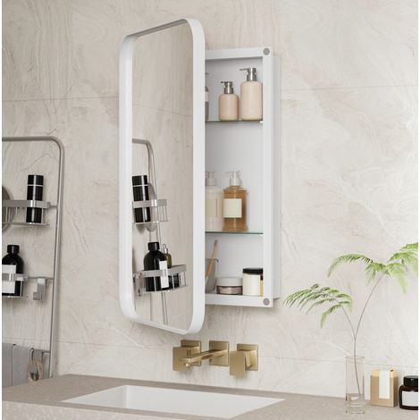 Meuble salle bain armoire miroir murale métal blanc OKMYHOME (1/5)