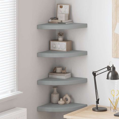 Eck-Schweberegale 4 Stk. Grau 35x35x3,8 cm MDF