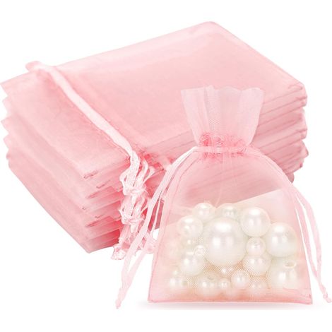 50PCS Sacs Organza Rose 7x9cm - Pochette Cadeau en Organza,Pochette à Bijoux,Sachets de Mariage, Bonbons - Pochette Cadeau Élégante et Réutilisables (1/5)
