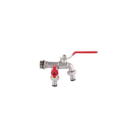 Grifo doble de jardín, grifo de agua de latón, grifo de calibre 3/4 pulgadas de alta calidad - rojo (1/4)