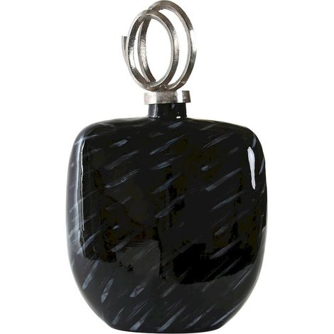 Vase design élégant en verre noir et aluminium - Noir intense avec finitions argentées (1/3)