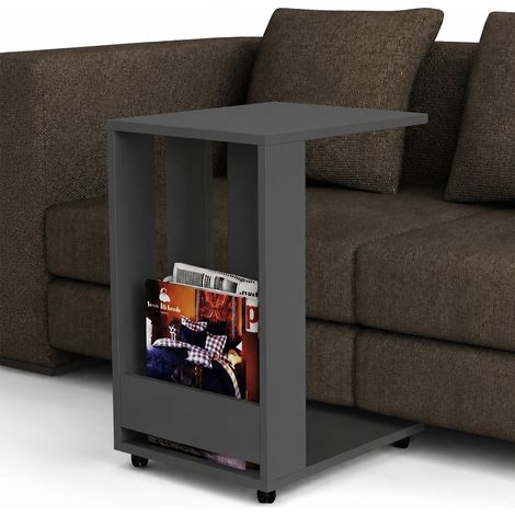 Tavolino Ausiliario Ruote Design Moderno Mobile Letto Divano Colore Antracite (1/5)
